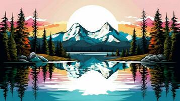 Mountains with beautiful lake and trees vector photo