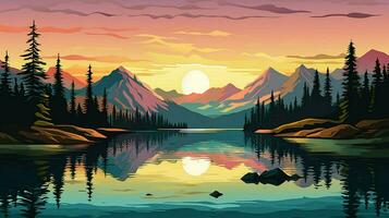 Mountains with beautiful lake and trees vector photo