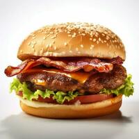 foto macro de hamburguesa crujiente tocino magnífico