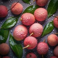 The fresh lychee background is adorned with sparkling photo