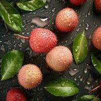 The fresh lychee background is adorned with sparkling photo