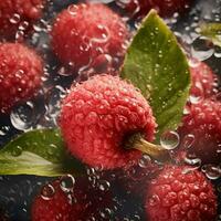 The fresh lychee background is adorned with sparkling photo