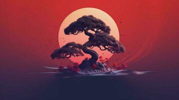 Tree on solid color background zen Enso behance photo