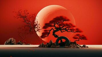 Tree on solid color background zen Enso behance photo