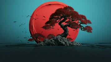 Tree on solid color background zen Enso behance photo