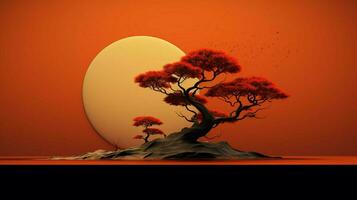 Tree on solid color background zen Enso behance photo