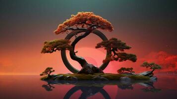 Tree on solid color background zen Enso behance photo