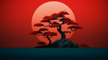 Tree on solid color background zen Enso behance photo