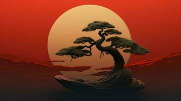 Tree on solid color background zen Enso behance photo