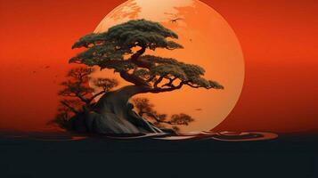 Tree on solid color background zen Enso behance photo