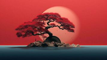 Tree on solid color background zen Enso behance photo