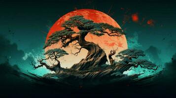 Tree on solid color background zen Enso behance photo