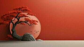 Tree on solid color background zen Enso behance photo