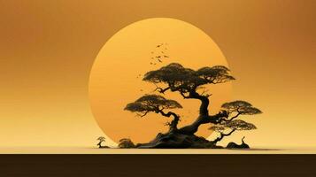 Tree on solid color background zen Enso behance photo