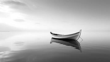 White and black seascape with a colored boat mini photo