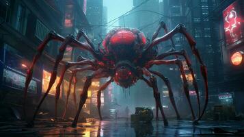 Zoomorphism of spider amazing cyberpunk theme photo