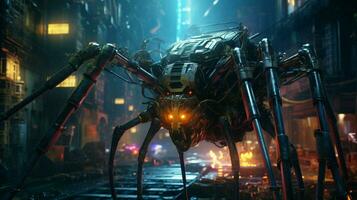 Zoomorphism of spider amazing cyberpunk theme photo