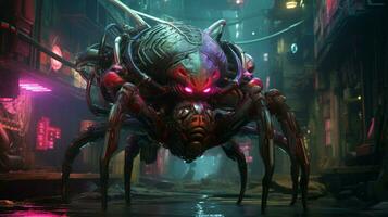 Zoomorphism of spider amazing cyberpunk theme photo