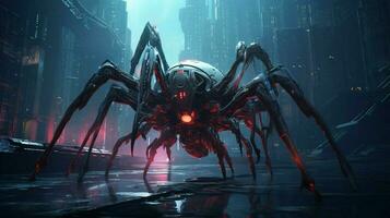 Zoomorphism of spider amazing cyberpunk theme photo