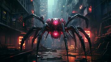 Zoomorphism of spider amazing cyberpunk theme photo