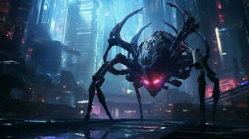zoomorfismo de araña increíble cyberpunk tema foto