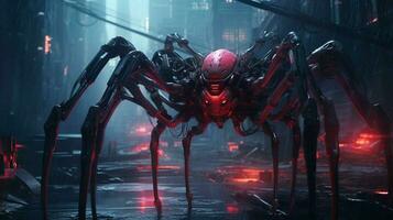 Zoomorphism of spider amazing cyberpunk theme photo