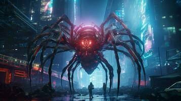 Zoomorphism of spider amazing cyberpunk theme photo