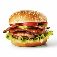 a photorealistic hamburguer with bacon letuce meat photo