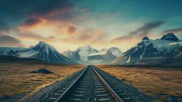 an empty road with mountains in the background photo