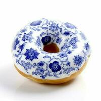 blue delft floral print donut icing food photograph photo