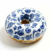 blue delft floral print donut icing food photograph photo