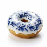 blue delft floral print donut icing food photograph photo