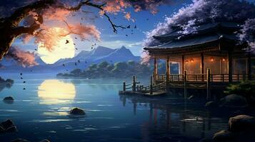 calming anime background high quality photo