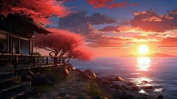 calming anime background high quality photo