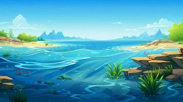 cartoon style ocean background for product showca photo