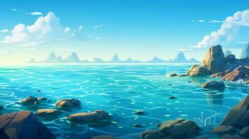 cartoon style ocean background for product showca photo