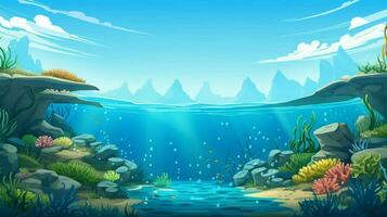 cartoon style ocean background for product showca photo