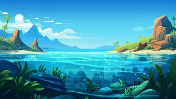 cartoon style ocean background for product showca photo