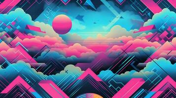 different shapes pattern in the style of vapor wave photo