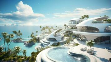 futuristic resort with beach dreamy summer photo