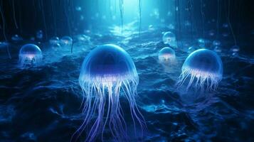 hd wallpaper neon glowing azure jellyfish frozen photo