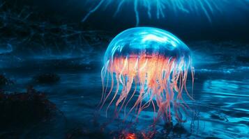 hd wallpaper neon glowing azure jellyfish frozen photo