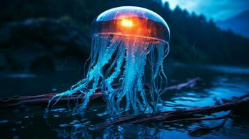 hd wallpaper neon glowing azure jellyfish frozen photo