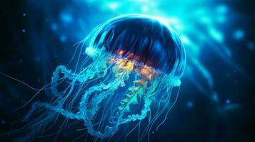 hd wallpaper neon glowing azure jellyfish frozen photo