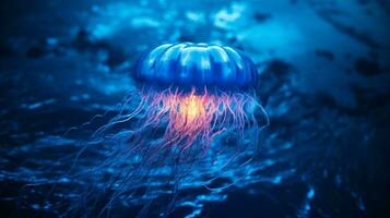 hd wallpaper neon glowing azure jellyfish frozen photo