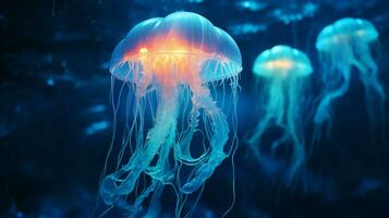 hd wallpaper neon glowing azure jellyfish frozen photo