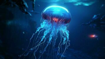 hd wallpaper neon glowing azure jellyfish frozen photo