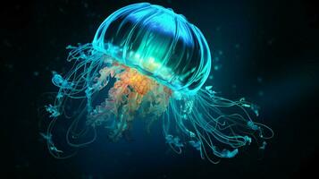 hd wallpaper neon glowing azure jellyfish frozen photo