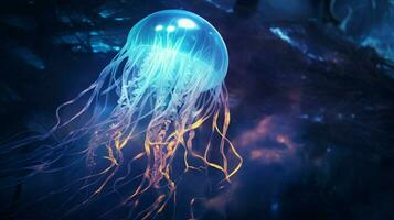 hd wallpaper neon glowing azure jellyfish frozen photo