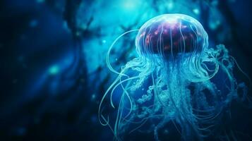 hd wallpaper neon glowing azure jellyfish frozen photo